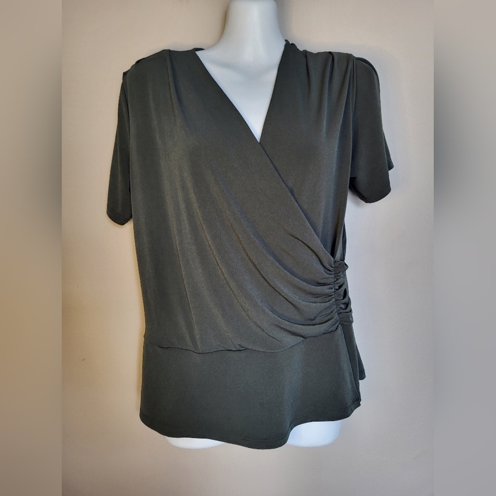 Banana Republic Dark Green Draped Blouse, Size Medium